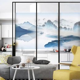 Window Stickers Custom Size Static Cling Film Chinese Style Ink Painting Heat Control Privacy Protection Decorative Tint 40cmx80cm