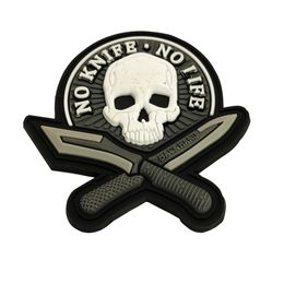3D PVC NO KNIFE NO LIFE Patch Skull Hook Fasteners Tactical Military Patches for Backpack Jacket Cap