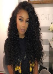 Fashion Natural Soft Black Curly Wavy Long Cheap Wigs with Baby Hair Heat Resistant Glueless Synthetic Lace Front Wigs for Bla5360828