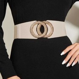 Belts Korean Fashion Ladies Decorated Elastic Wide Gold Belt Buckle Dress Sweater Waist Belt for Woman Designer Luxury BrandL240409