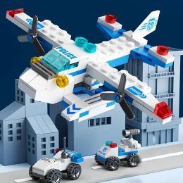 137Pcs 6 In 1 Mini Size City Police Helicopter Model Building Blocks Figures Bricks Educational Toy for Children 6+