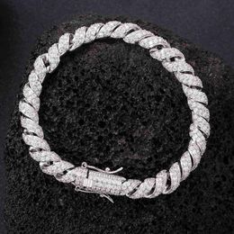 Bracelet Men's Hip Hop 8mm Twisted Chain Hemp Rope Chain Full of Diamonds Cuban Bracelet Fashion Men's Hip Hop S925 Bracelet