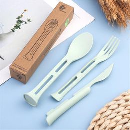 Dinnerware Sets Wheat Straw Tableware Knife Fork And Spoon Three-in-one Portable Set Three-piece Japanese Western Plastic