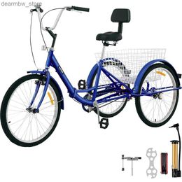 Bikes 2024 Bkisy Tricyc Adult 24 Wheels Adult Tricyc 1-Speed 3 Wheel Bikes White for Adults Three Wheel Bike L48