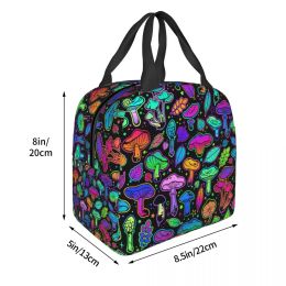 Custom Psychedelic Magic Mushrooms Lunch Bag Women Cooler Warm Insulated Lunch Box for Kids School Children Work Food Pinic Tote
