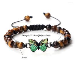 Beaded Strand 6Mm Natural Lava Bead Bracelet Women Vintage Green Butterfly Bangles Chain Jewellery Handmade Couple Psera Gift Freind Dro Dhkxv