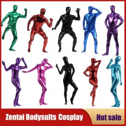 Men's Metallic Shiny Zentai Full Bodysuit Sexy Unisex Catsuit Costume Skin Tight Jumpsuit Halloween Party Dancewear For Women