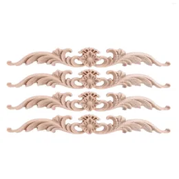 Decorative Figurines 4Pcs Wood Appliques And Onlays Unpainted DIY Carved Onlay For Bed Door Cabinet Wardrobe