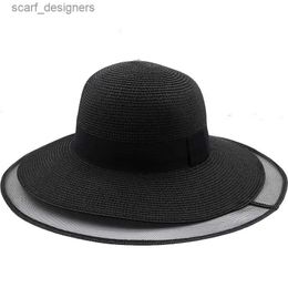 Wide Brim Hats Bucket Hats Fascinating Veil Netting Sun Hat UPF 50+ Ladies Kentucky Derby Hats Wide Brim Straw Hat Women Summer Beach Cap Fedoras Dress Hat Y240409