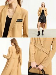 AMII Minimalist 2023 Trench Coats for Women Winter New Slim-fit Long Belt Blazer Collar Solid Wide-waisted Lady Jackets 12344040