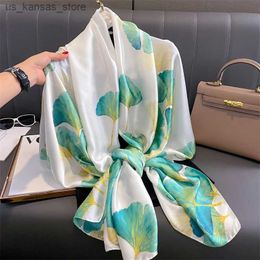 Scarves Luxury Satin Silk Scarf for Women New Print Shawls and Wraps Neckerchief Large Hijab Beach Stoles Headscarves Echarpe Bandana240409