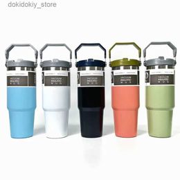 Mugs With 20oz 30oz Tumblers Vacuum Insulated Stainless Steel Double Wall Coffee Tea Mus With Handle Straw Lid ss0303 L49