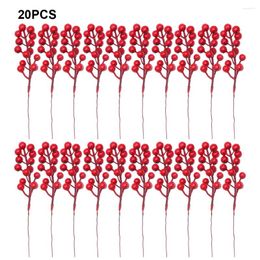 Decorative Flowers 20pcs Christmas Artificial Berries Branch 14 Head Red Holly Berry Plants Fake Bouquet Wedding Party Xmas Home Decor