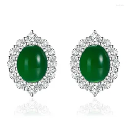 Stud Earrings S925 Silver With Full Diamond Inlay 8 10 Jade Chalcedony Rich Woman Style Luxury