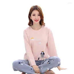 Home Clothing Autumn Winter Cotton Cartoon Women's Long Sleeve Pajamas Set Round Neck Leisure Soft Female Homewear M-XXL