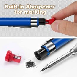 1pc 2.8mm Solid Carpenter Pencil Aluminium Rod Pencil Built-in Sharpener Marking Tool Woodworking Deep Hole Mechanical Pencils