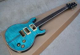Factory Custom Blue Electric Guitar with Ebony FretboardFrets BindingAbalone Birds Fret InlayFlame Maple VeneerCan be Customiz6656183