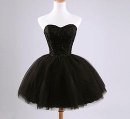 Sweetheart Beaded Lace Tulle Short Bridesmaid Dress Black 2019 Knee Length Party Dress Lace Up Fast 4697980