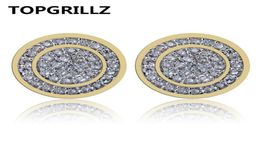 TOPGRILLZ Gold Silver Colour Iced Out Cubic Zircon Round Stud Earring With Screw Back Buckle Men Women Hip Hop Jewellery Gifts 2106165172737