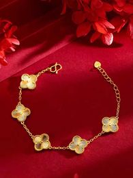 FEERIE van bracelet New Fashion 24K Clover Bracelet Womens Lucky Grass 999 Full Gold 3D Hard Gift for Girlfriend