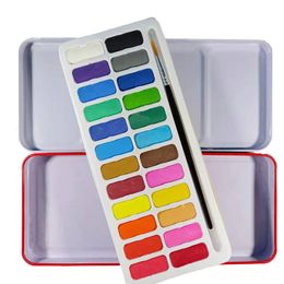 Art Supplies Student Painting 12 /24 Colors Solid Watercolor cake Paint Set Portable Metal Box With Pen