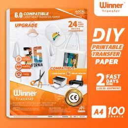 Paper WinnerTransfer A4 100Sheets Printable Heat Transfer Paper for T Shirts Inkjet& Laser Transfer Paper for Clothes Cotton Fabrics