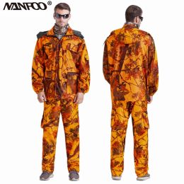 Outdoor Men's Blaze Orange Bionic Camouflage Hunting Fishing Suit Wind-Waterproof Climbing Tactical Shooting Jacket Pants