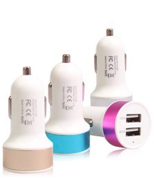 2.1A Metal Car Charger Dual USB Ports Colorful Micro USB Car Plug USB Adapter