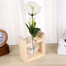 Vases Terrarium With Wooden Stand Heart Glass Hydroponic Modern Propagation Station Desktop Planter Bulb Vase Flower Bottle