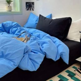 Solid Blue Bedding Set Adults Kids Twin Full Queen 2024 New Flat Sheet Duvet Cover Set Pillowcases Korean Bed Linen No Filler