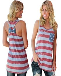 2018 New Fashion Summer Sleeveless Tank Top T Shirt Women American Independence Day National Flag Digital Print Back Bowknot Vest5746703