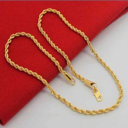 Pendant Necklaces Pure gold 3mm mens rope chain necklace fashionable 24k gold filling popular 45cm-60cm long chain punk party jewelry giftQ