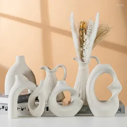 Vases Nordic Creative Fashion White Ceramic Vase Modern Minimalist Dining Table Living Room Decoration Home Dry