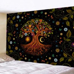 Mysterious Tree of Life Mandala Psychedelic Scene Wall Art Tapestry Bohemian Decor Room Bedroom aesthetic home decor tapestry