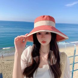 Big Wide Brim Women Sun Visor Hat Bucket Foldable Hats Protect Neck AntiUv Beach Travel Travel240409