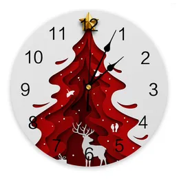 Wall Clocks Red Christmas Tree Elk Gift Paper Cuttings Gradient Bedroom Clock Modern Kitchen Round Watches Living Room Home Decor