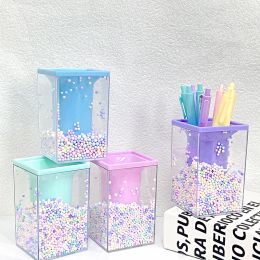 DIY Acrylic Pen Container Colourful Student Desktop Storage Container Creative Foam Round Square Pen Holder Student stationery