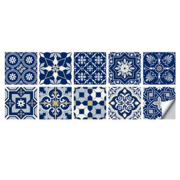 10pcs Blue Vintage Tile for kitchen Bathroom closet table top decorative self-adhesive waterproof and oil-proof tile bedroom
