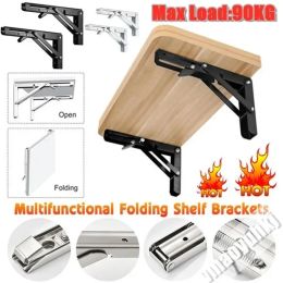 2PCS Folding Bracket for Shelf Table Desk Heavy Duty Floating Triangle Shelf Brackets Collapsible Shelves Wall Mounted Bracket