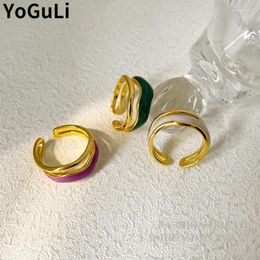 Cluster Rings Modern Jewelry Open Metal Style High Quality Brass Thick Gold Color Purple White Green For Women Gifts