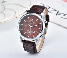 2024 Fashion luxury brand men's quartz watch, 6-color panel three-pin quartz movement Watch display Calendar Leather strap circular case