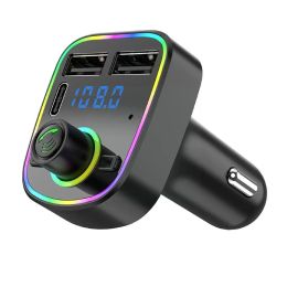 Car Bluetooth 5.0 FM Transmitter Dual USB 3.1A Fast Charger Handsfree Modulator MP3 Light Ambient Colorful Player Y4E2