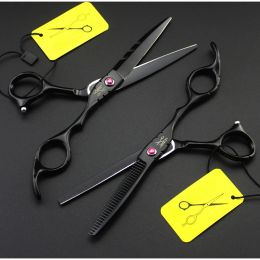 professional japan 440c 5.5 '' 6 '' red gem black cut hair scissors cutting barber haircut thinning shears hairdressing scissors