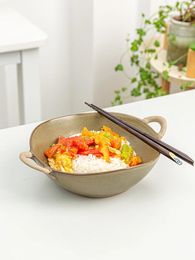 Bowls Japanese Retro Ceramic Binaural Noodle Bowl Household Large Capacity Soup Underglaze Coloured