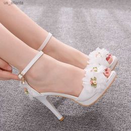 Dress Shoes Crystal Queen Women Bride Toe High-heeled Butterfly Wedding Lace Flowers Wristbands Summer Party Sandals Pumps H240409