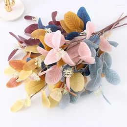 Decorative Flowers Eucalyptus Leaves Branch Fake Plant Decoration Wedding Home Arrangement Blue Pink Artificial Flower Dried