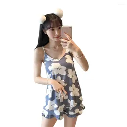 Home Clothing Fashion Lovely Flower Floral Sleeveless Top Shorts Women Sleepwear Pajamas Set