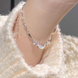 Link Bracelets Exquisite Star Moon Fritillaria Bracelet Women's Sparkling Crescent Zircon Birthday Party Jewellery Gift Accessories