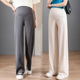 2023 Summer Maternity Belly Trousers Loose Casual Solid Colour Lightweight Clothes Pregnant Woman Sweatpants Pregnancy Long Pants