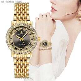 Wristwatches Golden Stainless Steel Strap Women Fashion es 2022 Luxury Diamond Set Roman Design Wristes Casual Female Quartz Clock240409